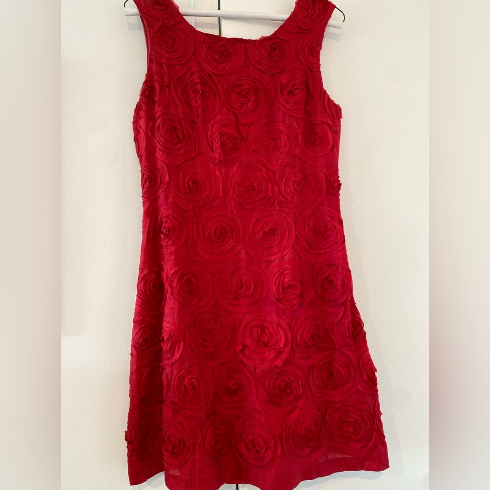 Silk with silk roses sleeveless dress. Size 6 US. Lined/side zipper closure.